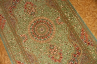 高級シルクの手織りペルシャ絨毯綺麗なグリーン色56089