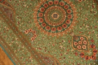 高級シルクの手織りペルシャ絨毯綺麗なグリーン色56089