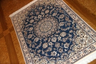 激安価格手織りペルシャ絨毯ナインブルー玄関マット21182