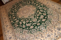 リビング手織りペルシャ絨毯メダリオングリーンナイン産59026