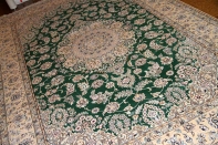 リビング手織りペルシャ絨毯メダリオングリーンナイン産59026