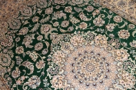 リビング手織りペルシャ絨毯メダリオングリーンナイン産59026