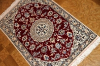 ペルシャ絨毯ナイン産地シルク＆ウール玄関マット90x60、安いナイン