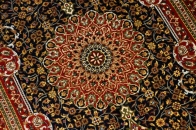 とっても綺麗なネイビーブルー色のシルク玄関マットペルシャ56071