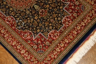 とっても綺麗なネイビーブルー色のシルク玄関マットペルシャ56071