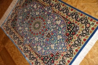 シルクのペルシャ絨毯玄関マットブルー色56041