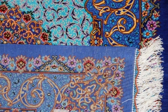 最高級手織りシルクペルシャ絨毯玄関マットクム248236