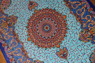 最高級手織りシルクペルシャ絨毯玄関マットクム248236