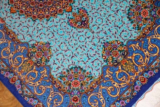 最高級手織りシルクペルシャ絨毯玄関マットクム248236