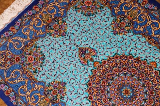 最高級手織りシルクペルシャ絨毯玄関マットクム248236