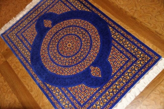 最高級手織りシルクペルシャ絨毯玄関マットクム248369