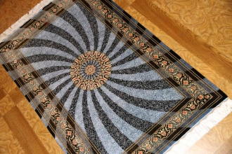 とても珍しい手織りペルシャ絨毯シルク100%,248387,