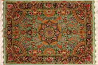 最高級手織りペルシャ絨毯クムシルク玄関マット75117