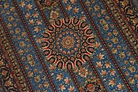 クムシルク手織りペルシャ絨毯ブルー色玄関マット401481
