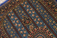 クムシルク手織りペルシャ絨毯ブルー色玄関マット401481