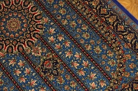 クムシルク手織りペルシャ絨毯ブルー色玄関マット401481