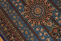 クムシルク手織りペルシャ絨毯ブルー色玄関マット401481