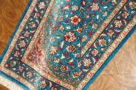 マンションの玄関マット、クムシルクペルシャ絨毯スカイブルー60037