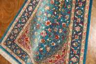 マンションの玄関マット、クムシルクペルシャ絨毯スカイブルー60037