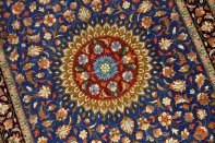 ブルー色の玄関マットマンションサイズ、手織りペルシャシルク絨毯60047