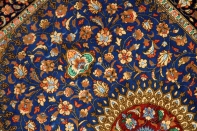 ブルー色の玄関マットマンションサイズ、手織りペルシャシルク絨毯60047