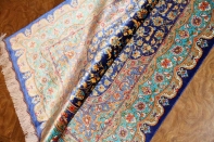 クムシルク手織りペルシャ絨毯ブルー色玄関マット75139