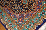 クムシルク手織りペルシャ絨毯ブルー色玄関マット75139