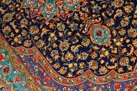 クムシルク手織りペルシャ絨毯ブルー色玄関マット75139