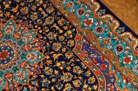 クムシルク手織りペルシャ絨毯ブルー色玄関マット75139