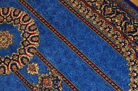 素敵なブルー色手織りペルシャ絨毯クムシルク玄関マット75140