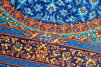 玄関マット手織りシルクペルシャ絨毯ブルー色45566