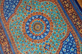 玄関マット手織りシルクペルシャ絨毯ブルー色44566