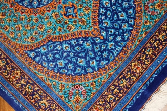 玄関マット手織りシルクペルシャ絨毯ブルー色44566