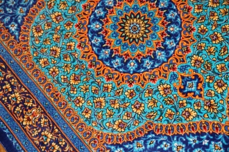 玄関マット手織りシルクペルシャ絨毯ブルー色44566