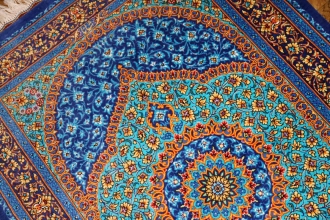 玄関マット手織りシルクペルシャ絨毯ブルー色45566
