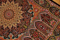 高級手織りペルシャ絨毯クムシルクの珍しいデザイン玄関マット60029