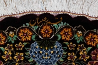 楕円形シルク手織りペルシャ絨毯、クム産モハラマトデザイン60031