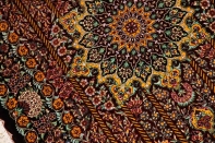 楕円形シルク手織りペルシャ絨毯、クム産モハラマトデザイン60031