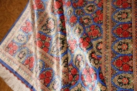 最高級手織りバラデザインシルクペルシャ絨毯クム産60051