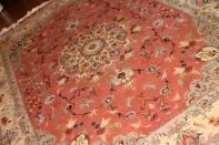 手織りペルシャ絨毯タブリーズラグピンク色55479